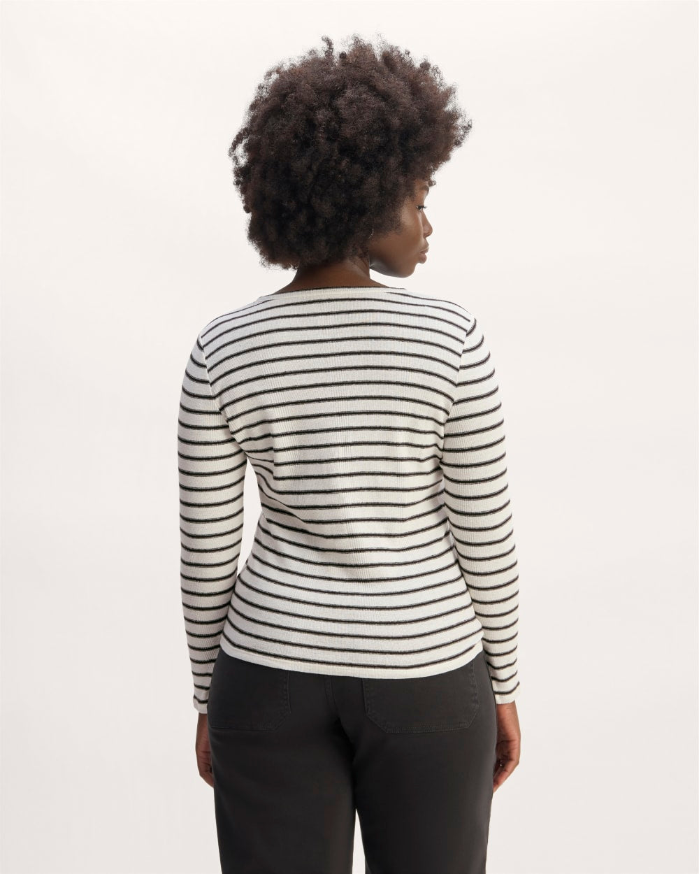 The Vintage Rib Cardigan in Bone / Black — detail view