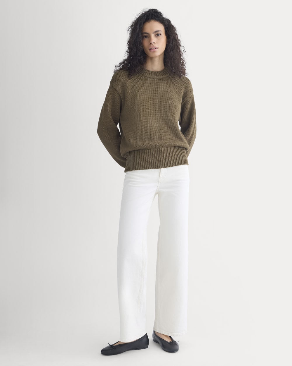 Oversized Cocoon Crew in Elevated Cotton in Beech — detail view