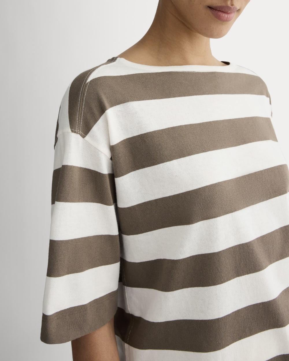 The Mariner Oversized Tee in Deep Taupe / Bone — detail view