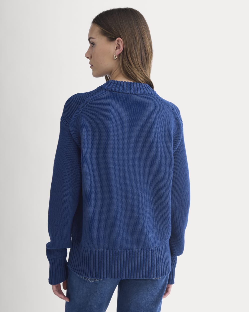 Oversized Cocoon Crew in Elevated Cotton in Estate Blue — detail view