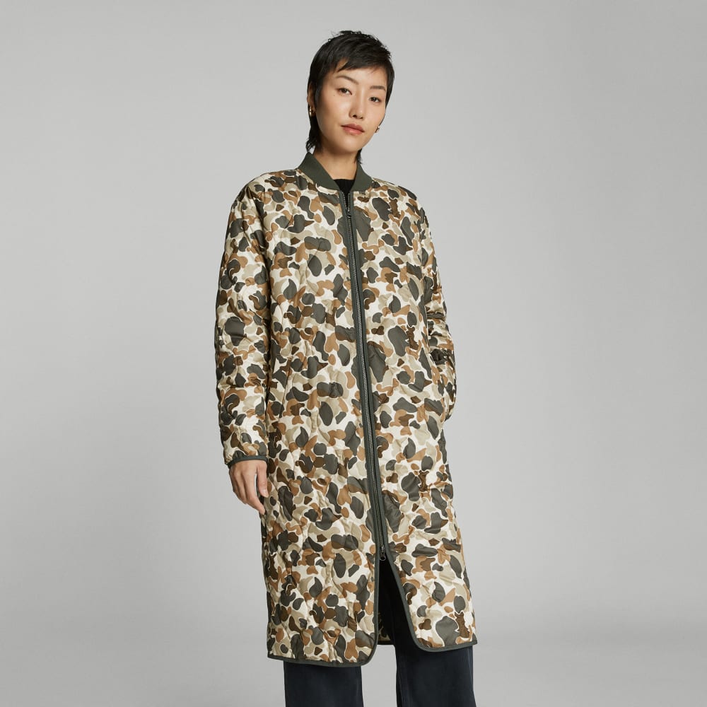 The ReNew Long Liner in Biscotti Camo — detail view