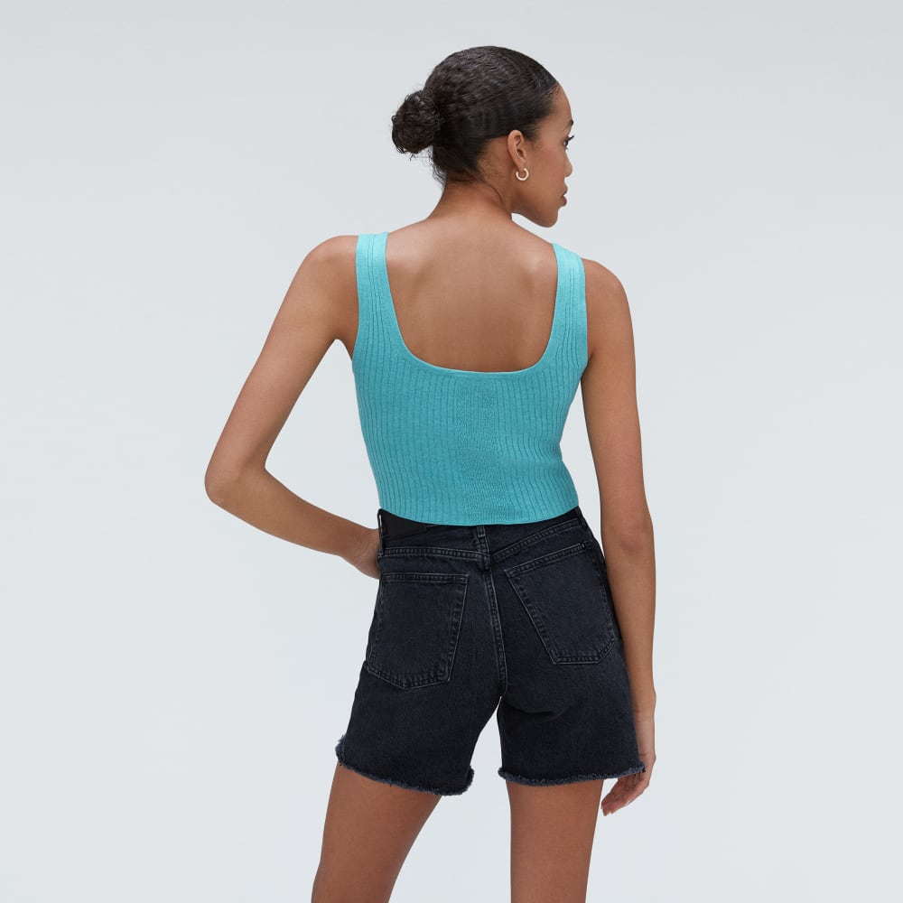The Cotton-Merino Cami in Deep Turquoise — detail view
