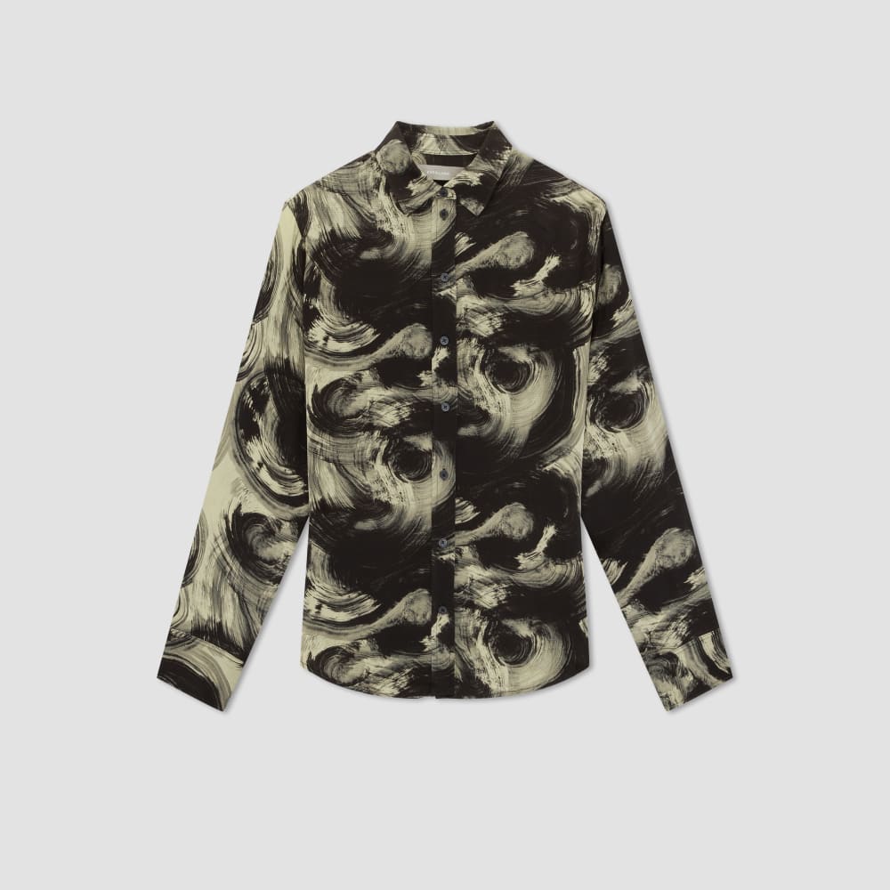 The Satin Relaxed Shirt in Pale Yellow / Black — alternate view
