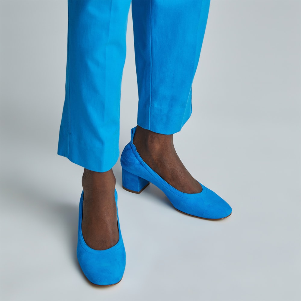 The Day Heel in Narrow Fit in Brilliant Blue Suede — detail view