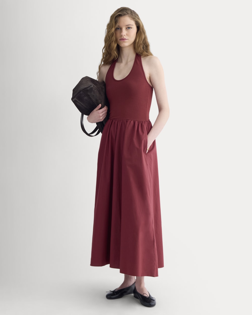 Halter Dress in Ultrasoft Cotton in Pomegranate — detail view