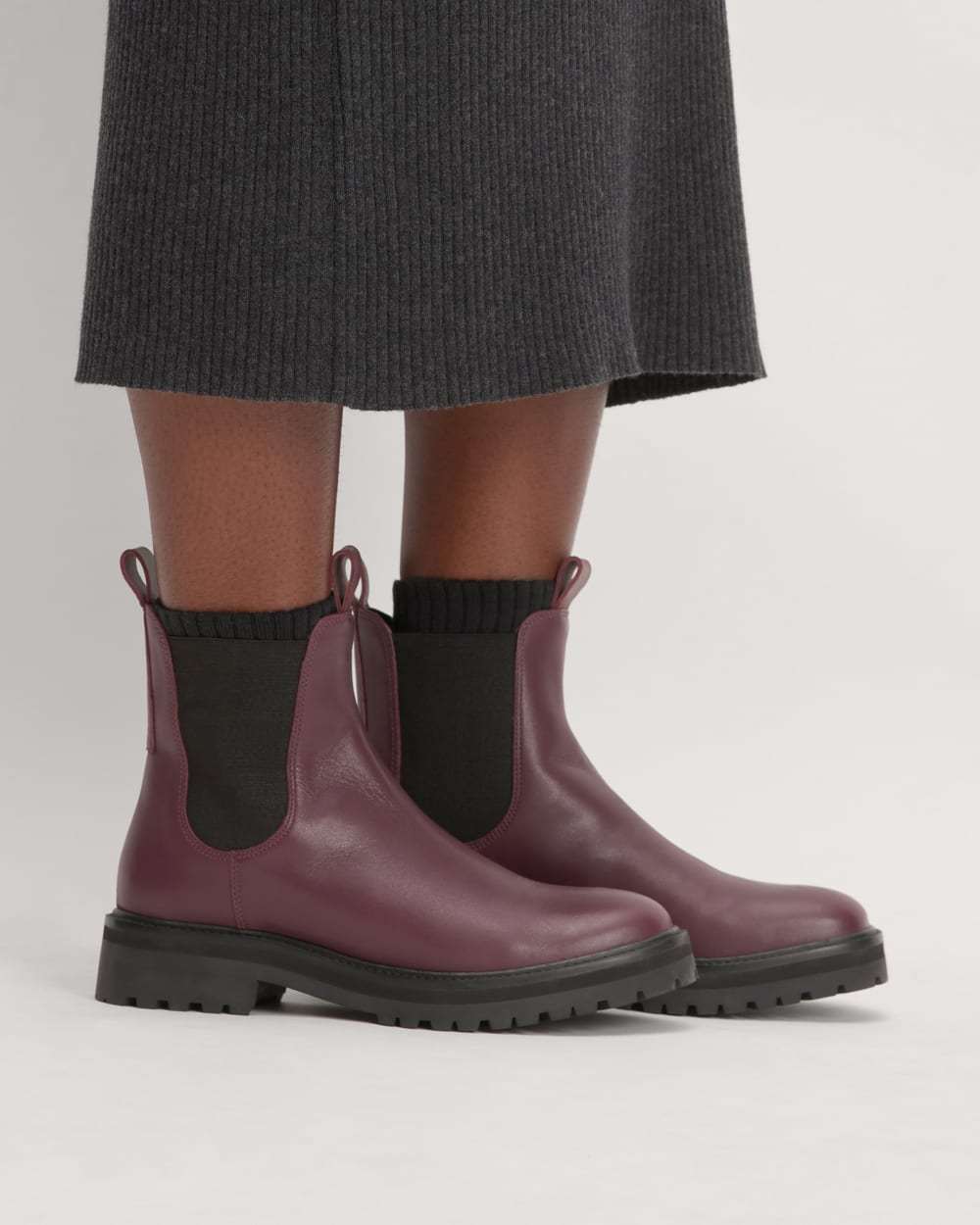 The Lug Chelsea Boot in Bordeaux — detail view