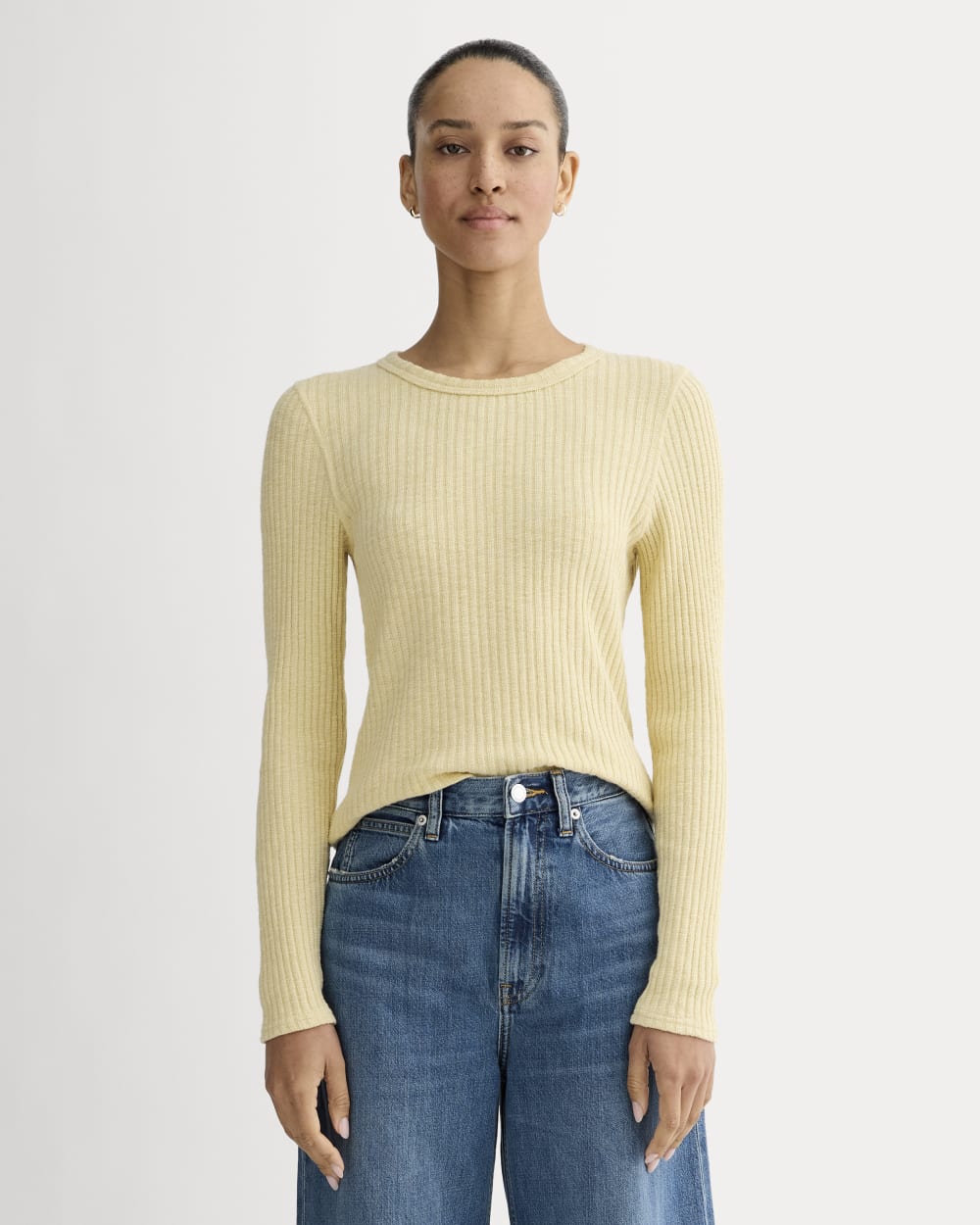 The Cozy Rib Long-Sleeve Tee in Banana Crepe — front view