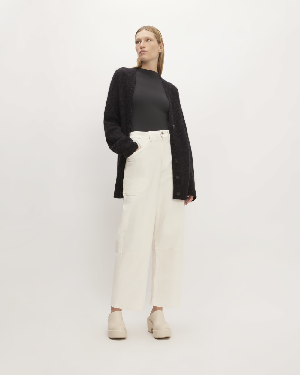 The Alpaca Oversized Cardigan in Heathered Black — detail view