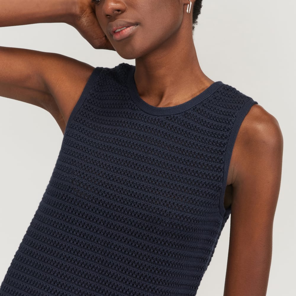 The Crochet Knit Cami in Navy — detail view