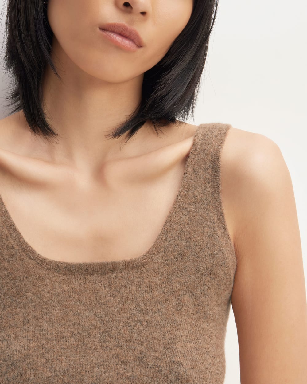 The Cozy-Stretch Tank in Heathered Toasted Coconut — detail view