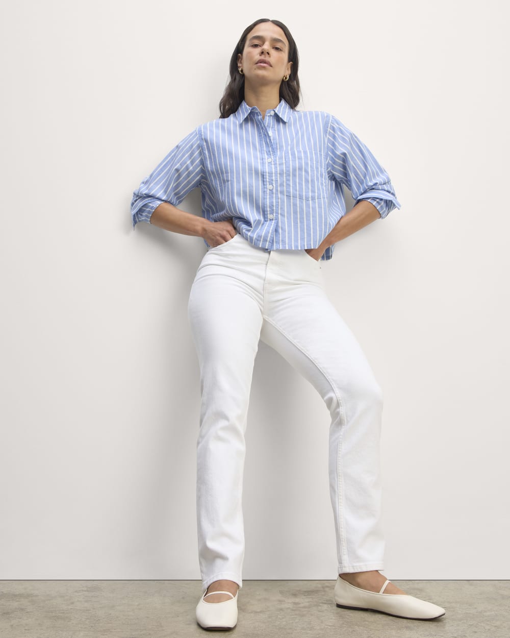 The Way-Short Shirt in Silky Cotton in Mariner Blue / White — alternate view