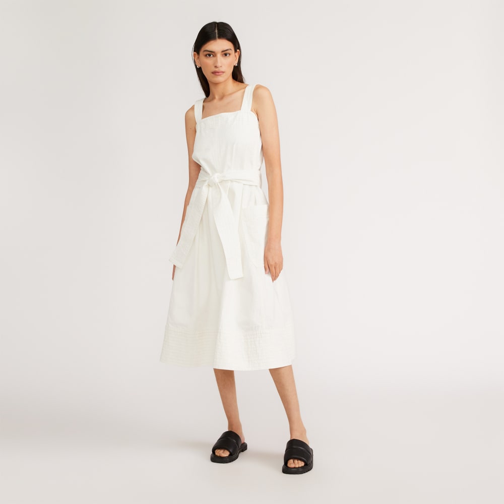 The Organic Cotton Herringbone Dress in Bone — front view