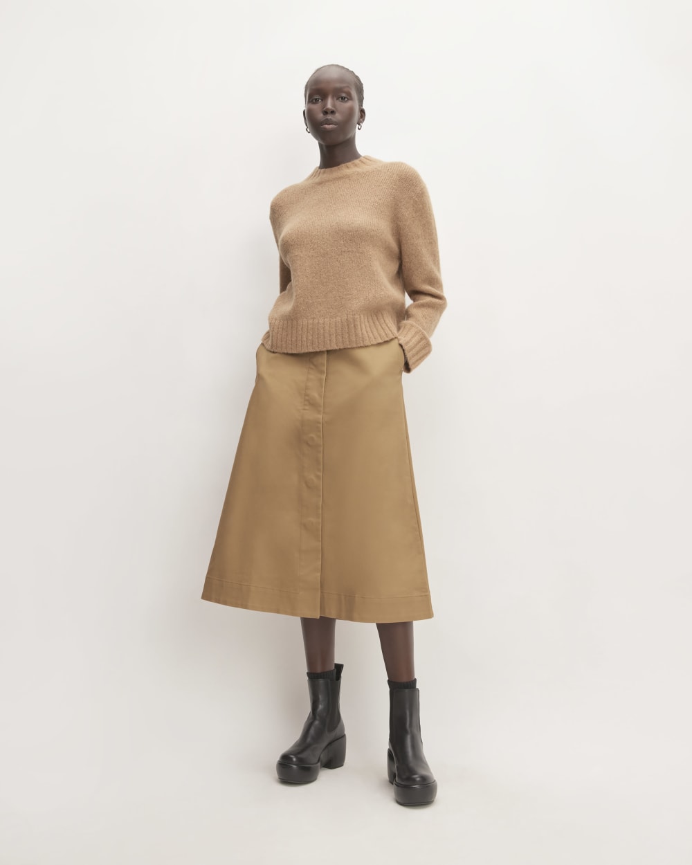 The Structured Cotton A-Line Skirt in Toasted Coconut — detail view