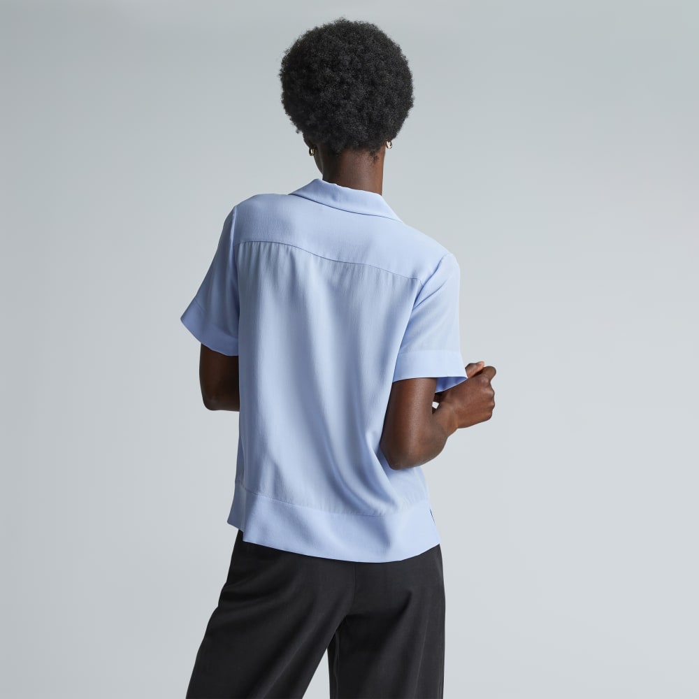 The Notch Shirt in Washable Silk in Periwinkle — detail view