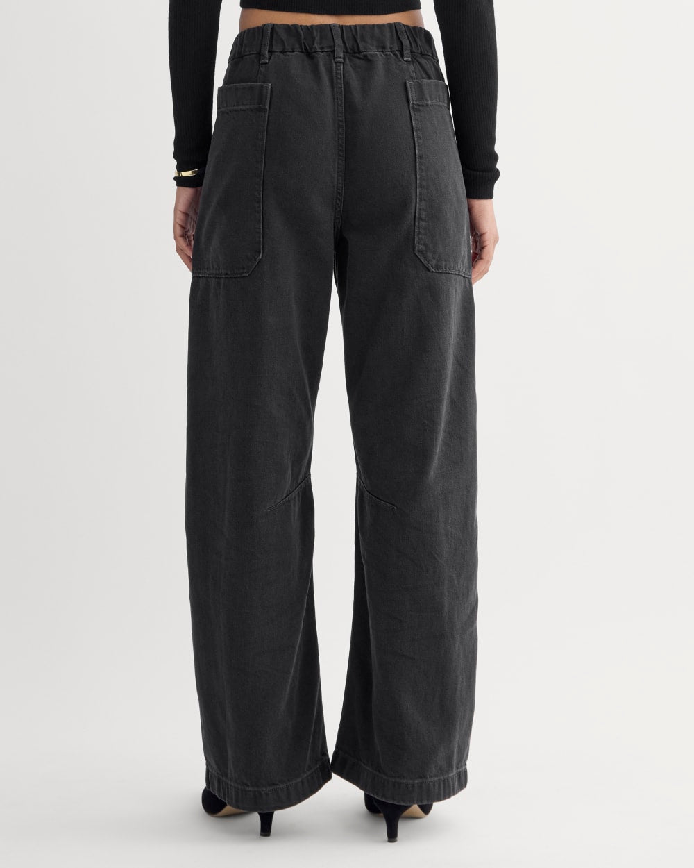 The Gardener Pull-On Jean in Washed Black — detail view