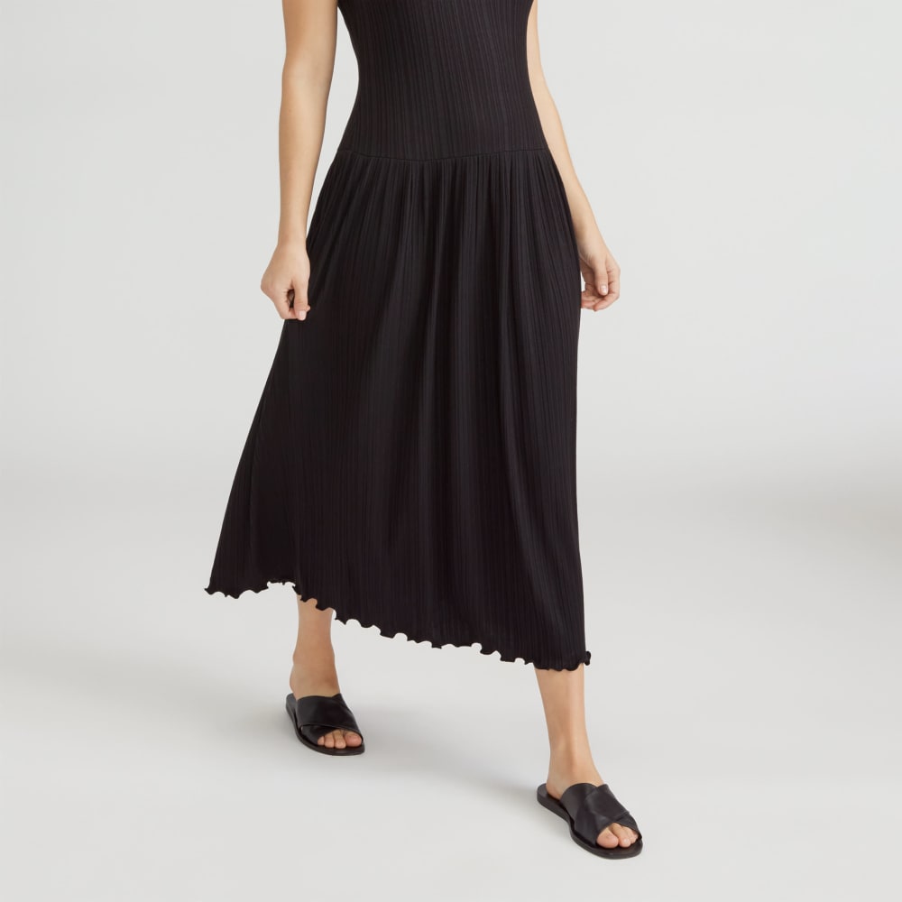 The Rib Soft Knit Scoop-Neck Dress in Black — detail view