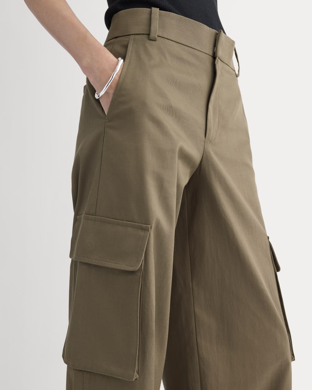 Wide-Leg Cargo Trouser in Buttersmooth in Deep Taupe — detail view