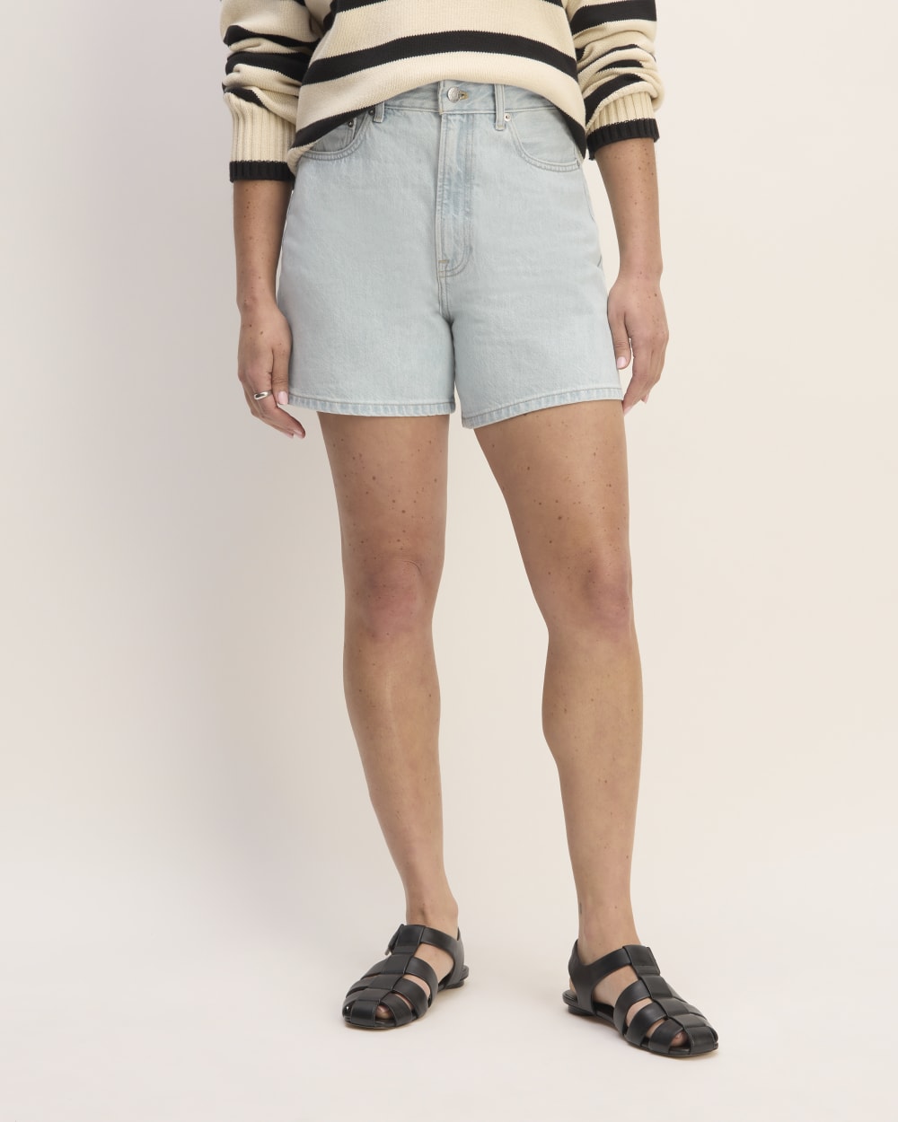 The A-Line Denim Short in Spring Blue — detail view