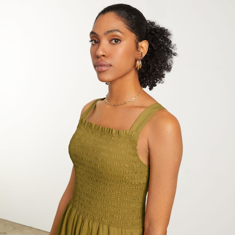 The Smock Dress in Autumn Fern — detail view