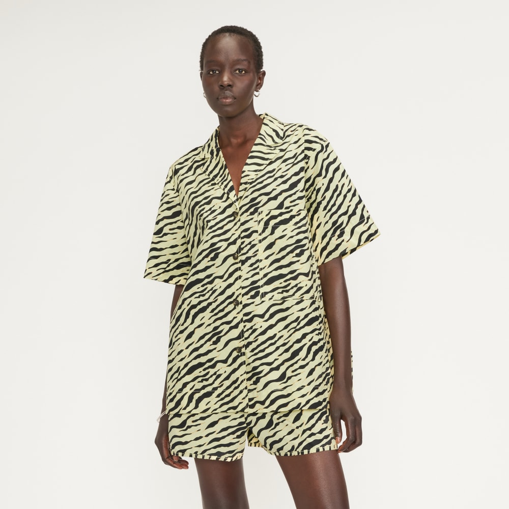 The Poplin Shirt in Pale Yellow Tiger Stripe — front view