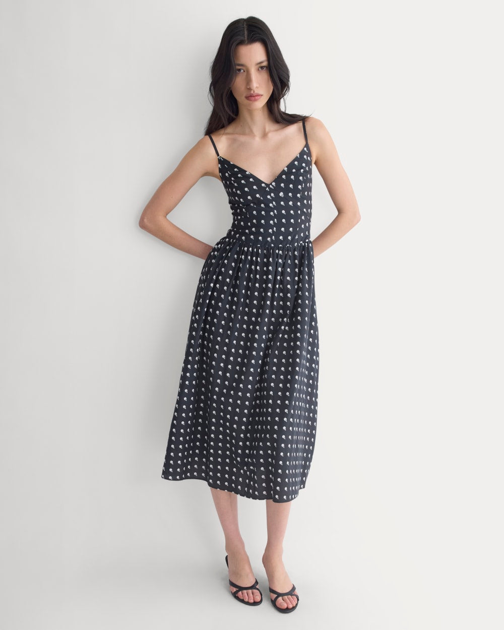 Midi Dress in Cotton Silk Voile in Black — detail view