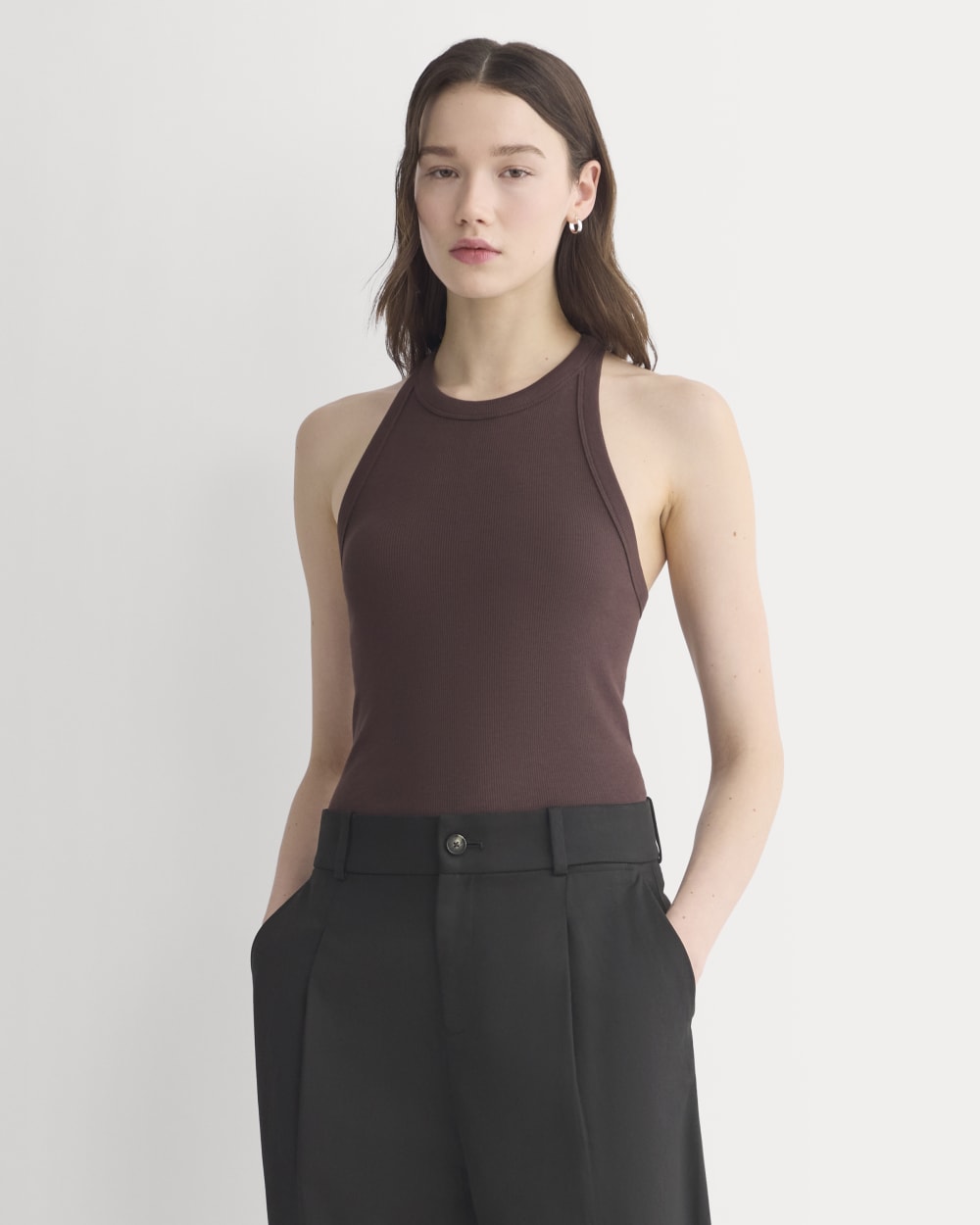Luxe Rib Racerback Tank in Coffee Bean — front view