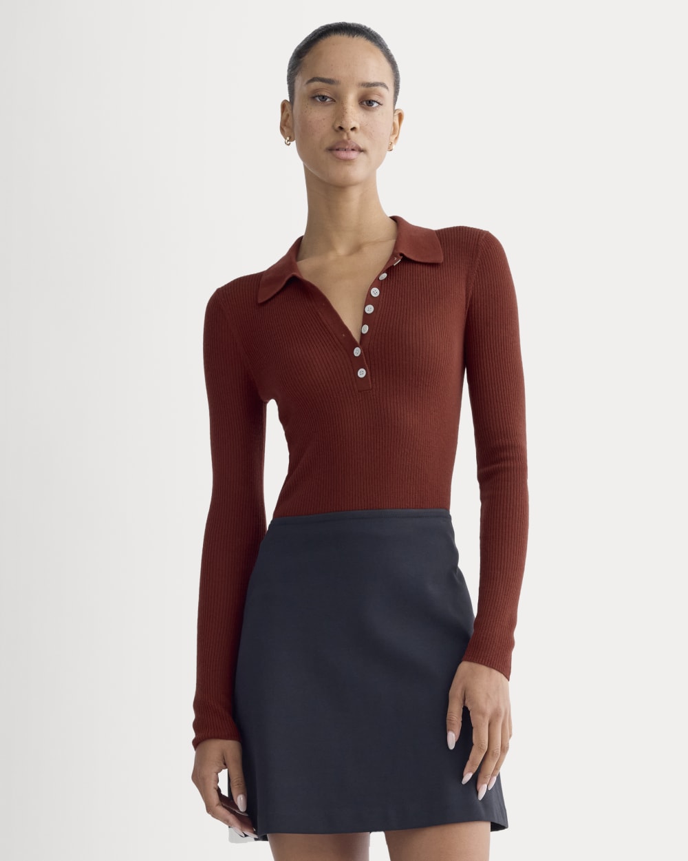 The Polo in Ultrasoft Merino in Merlot — front view