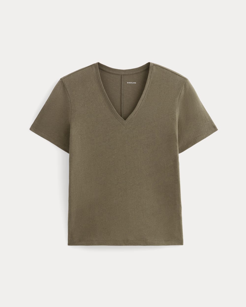 The Slouchy V-Neck Tee in Cotton Linen in Deep Taupe — alternate view