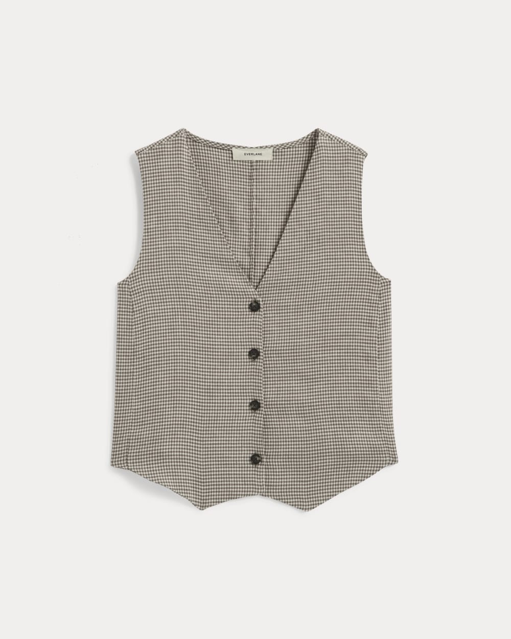 The Vest in Stretch Linen in Deep Taupe Mini Gingham — alternate view