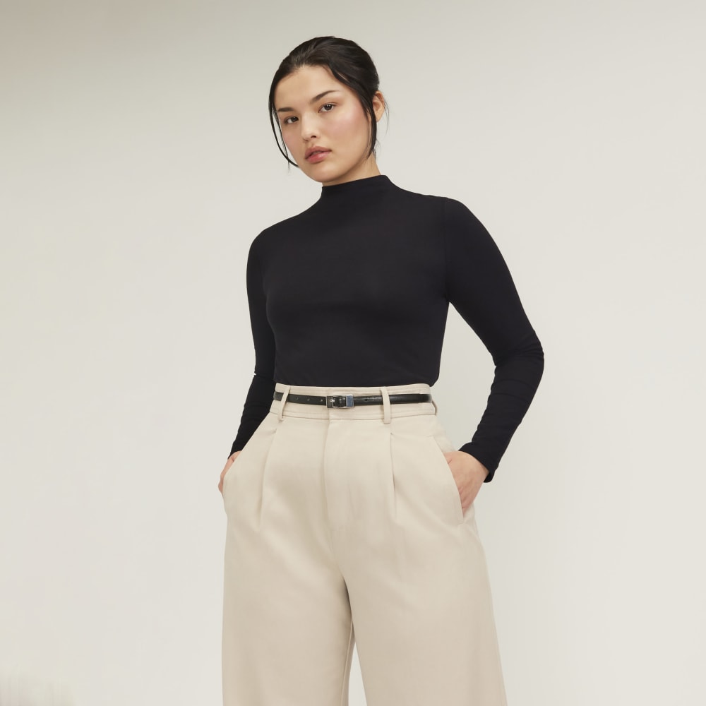 The Supima® Form Funnel Neck Tee in Black — front view