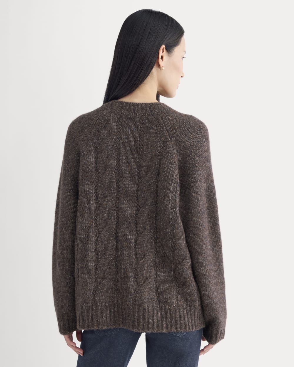 Cloud Cable Cardigan in Heathered Burgundy — detail view
