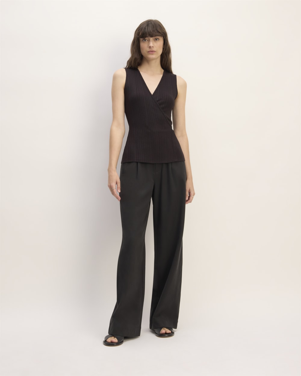 The Rib Wrap Top in Black — detail view
