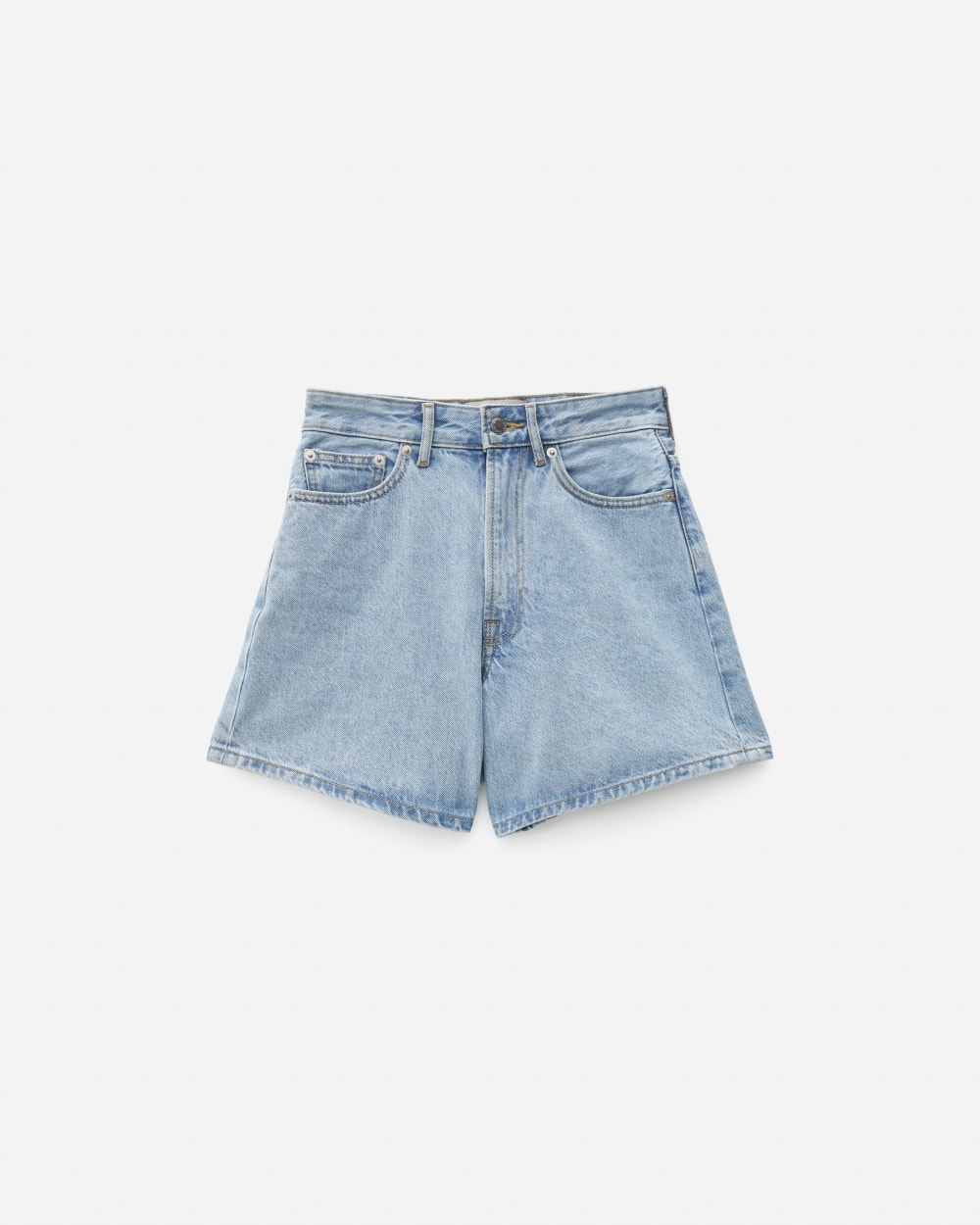 The A-Line Denim Short in Powder Blue — detail view