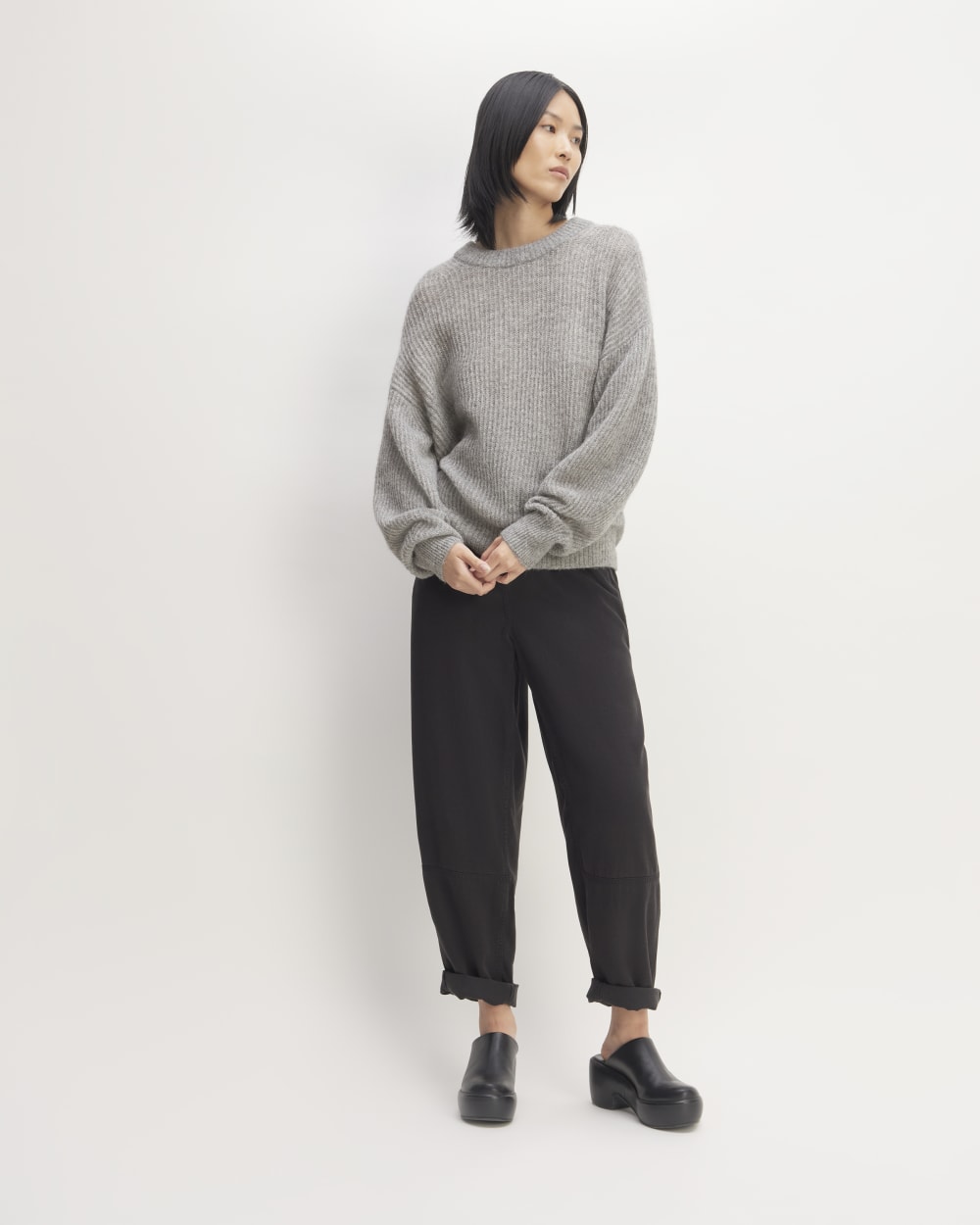The Cocoon Crew in Alpaca in Heathered Stone — detail view