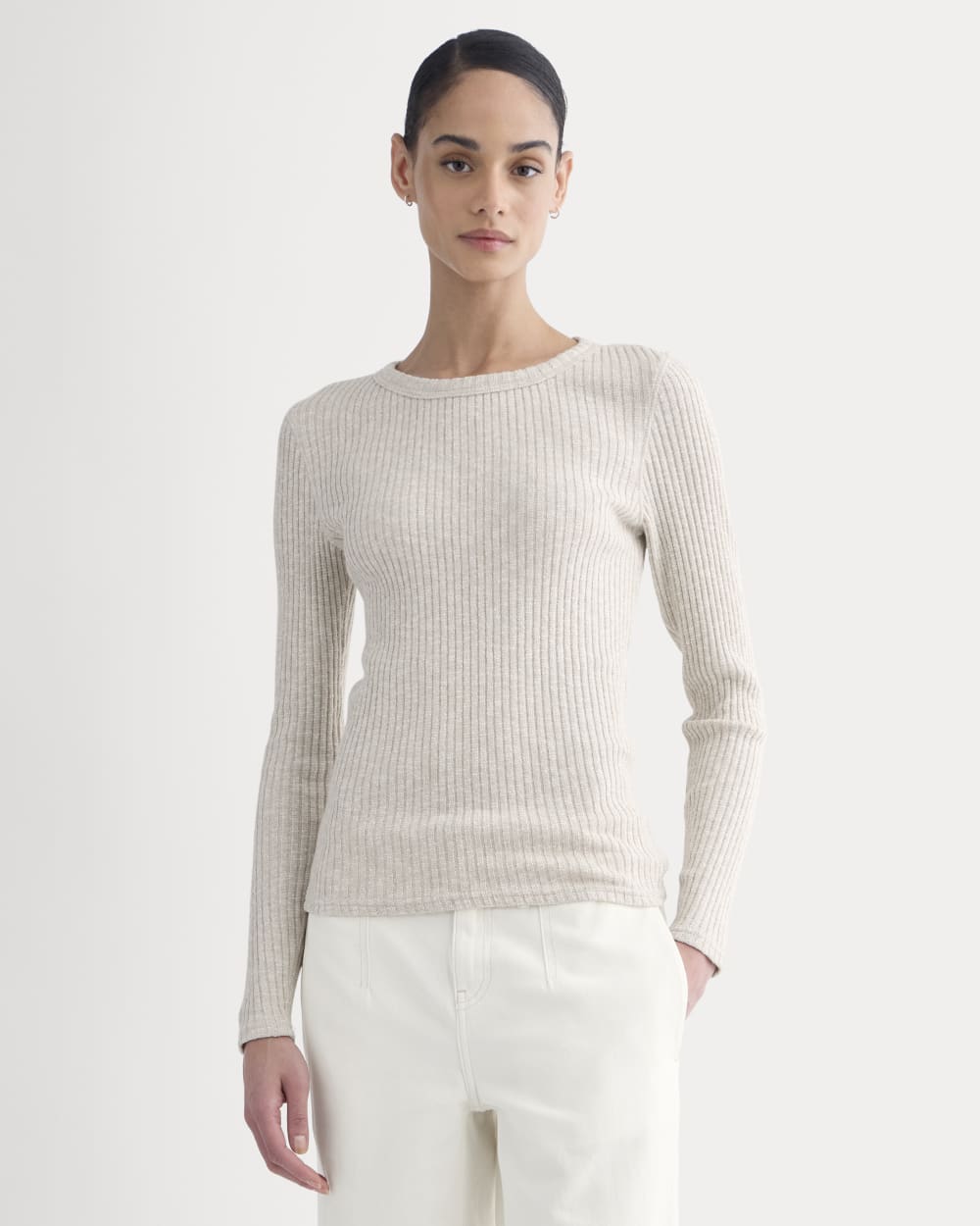 The Cozy Rib Long-Sleeve Tee in Peyote / Bone — front view