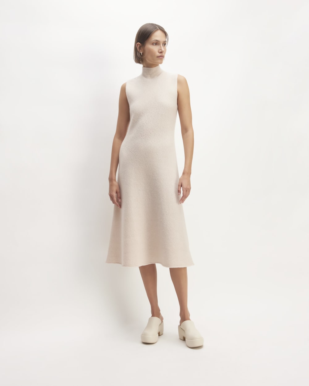 The Cozy-Stretch Sleeveless Midi Dress in Whisper Pink — front view