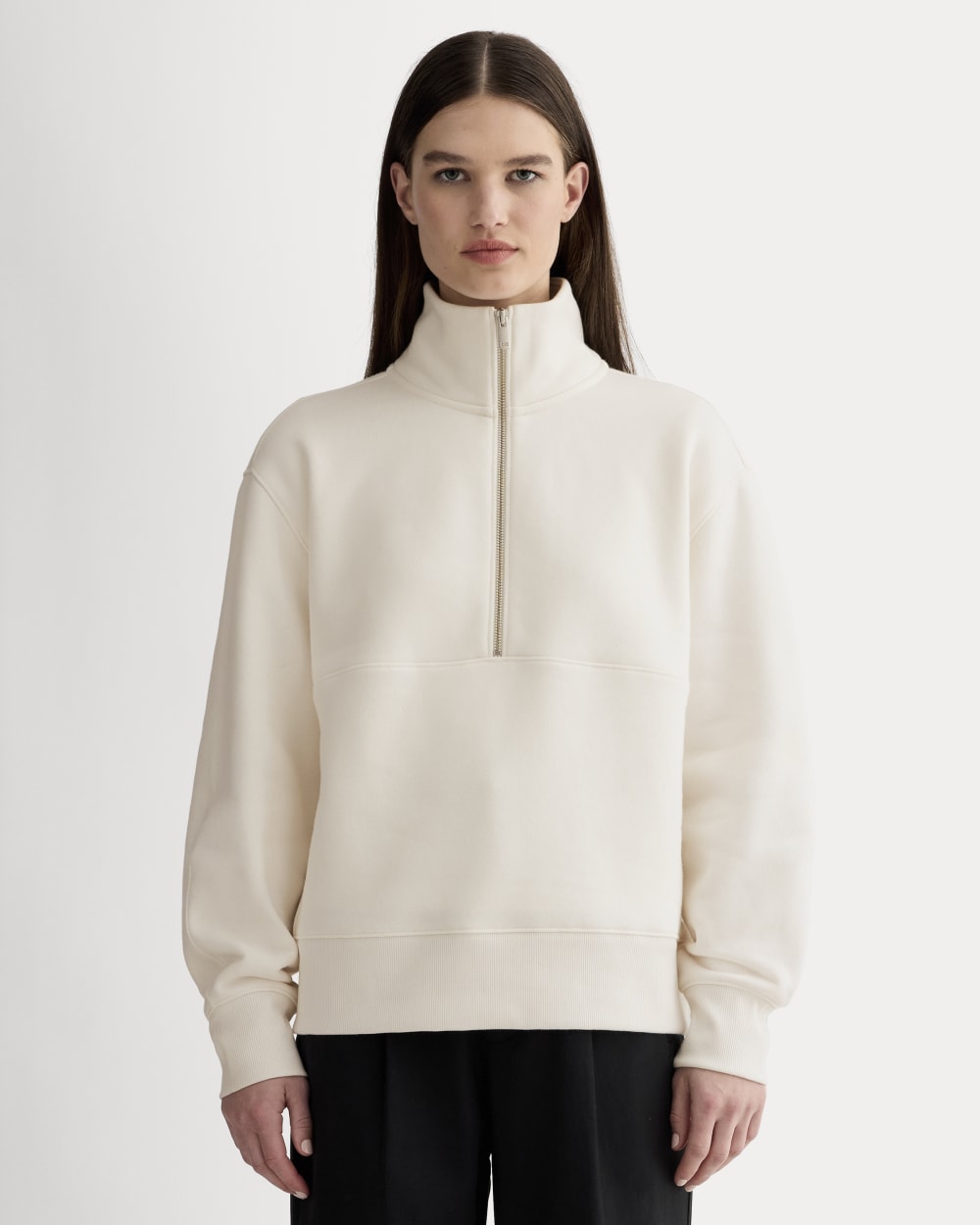 Luxe Fleece Half-Zip Sweatshirt in Bone — front view