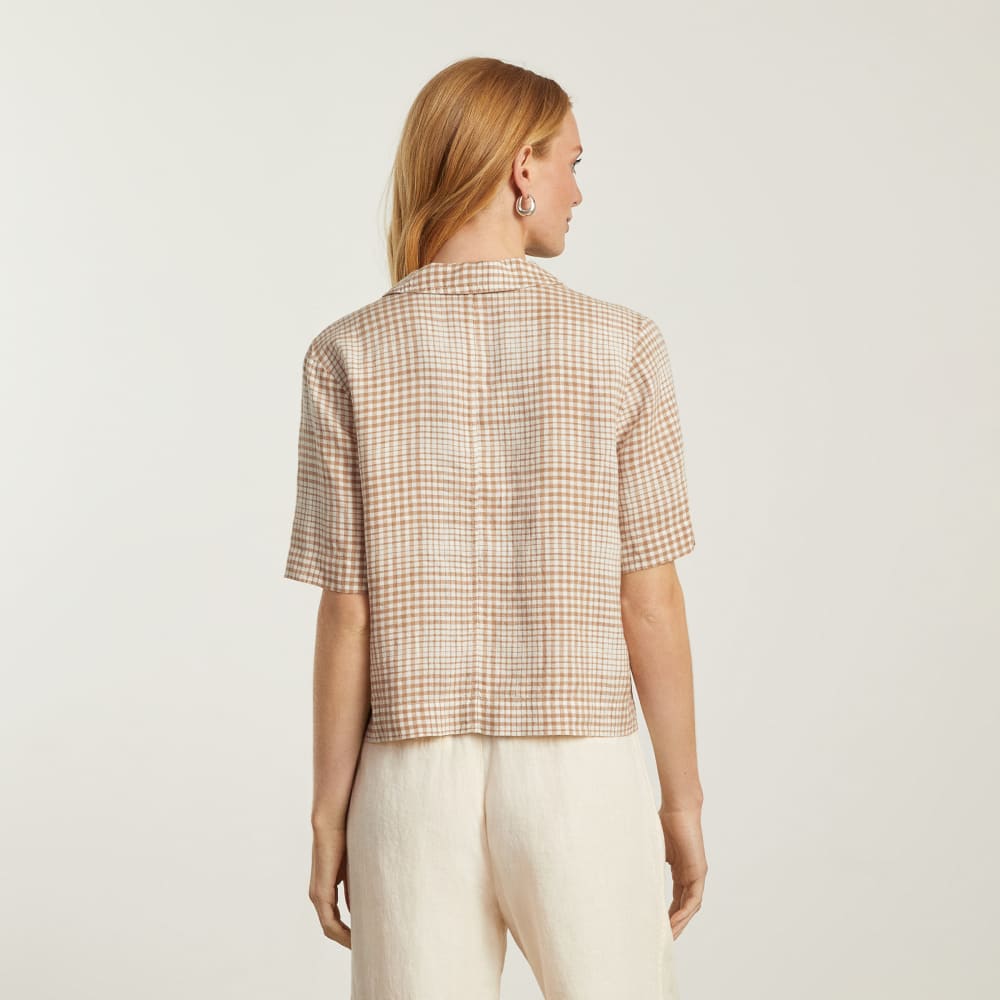 The Linen Workwear Shirt in Iced Coffee Grid — detail view