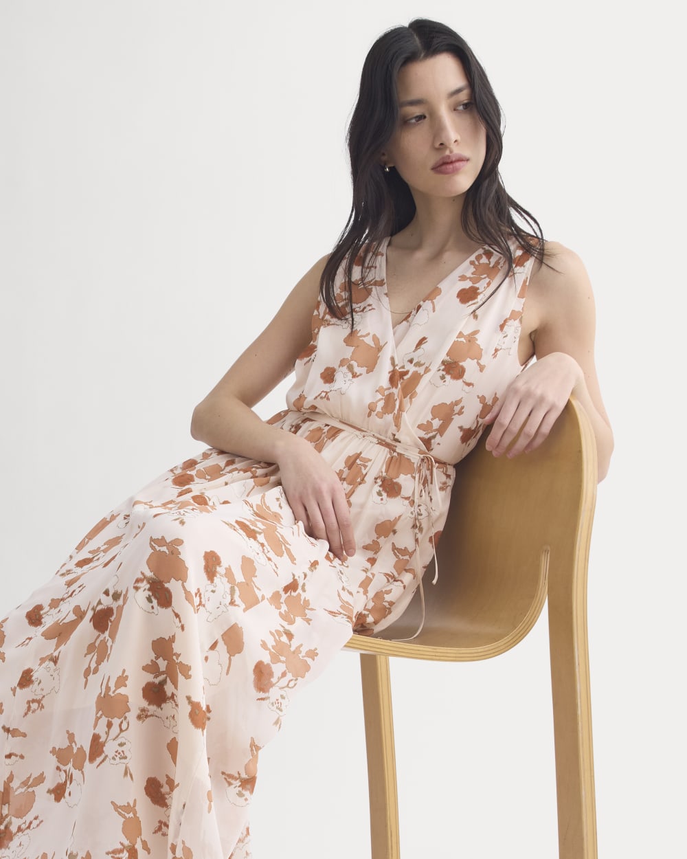 Maxi Dress in Silk Georgette in Soft Floral — detail view