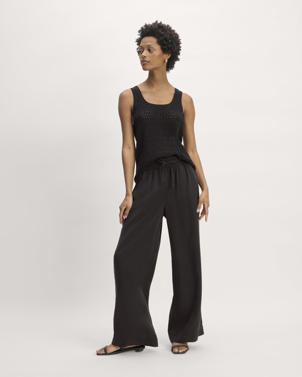 The Crochet Knit Tank in Black — detail view