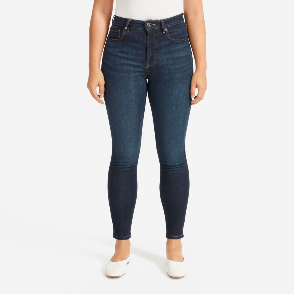 The Curvy Authentic Stretch High-Rise Skinny Jean in Dark Blue Wash — detail view