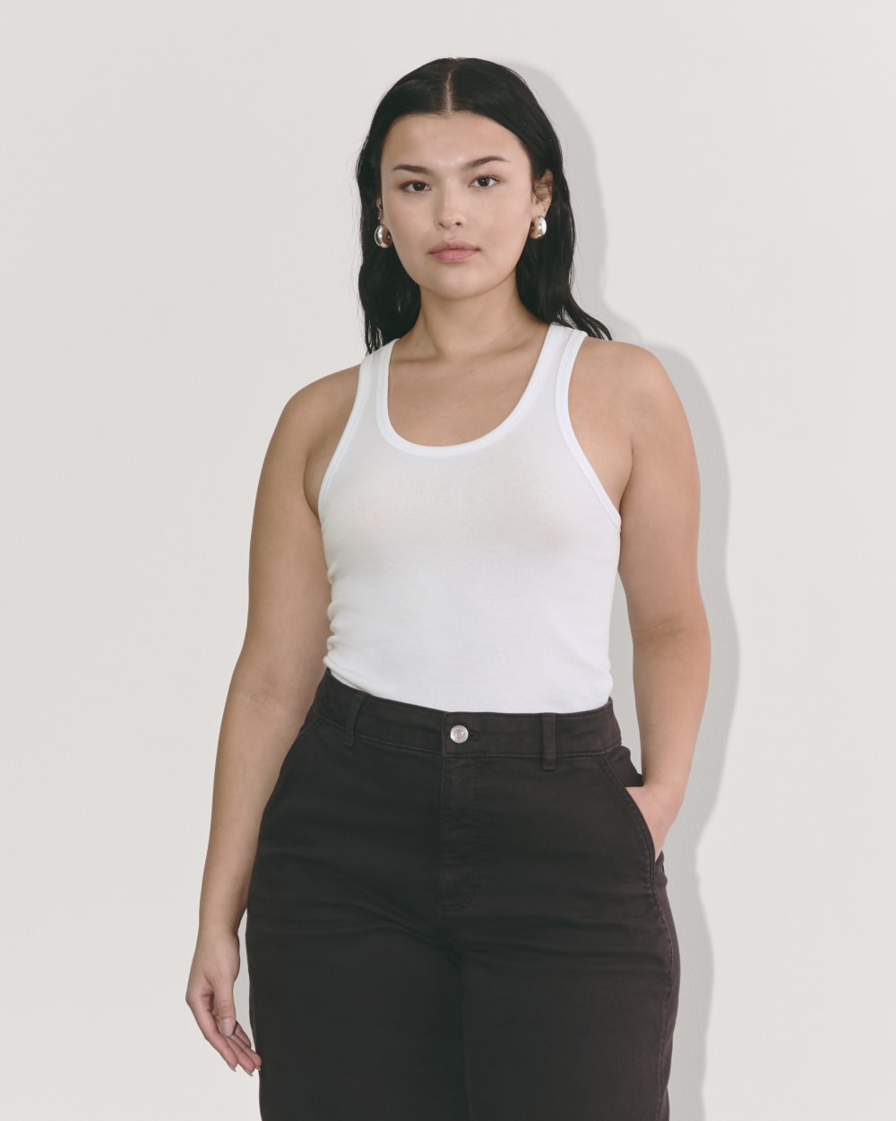 The Luxe Rib Tank in White — front view