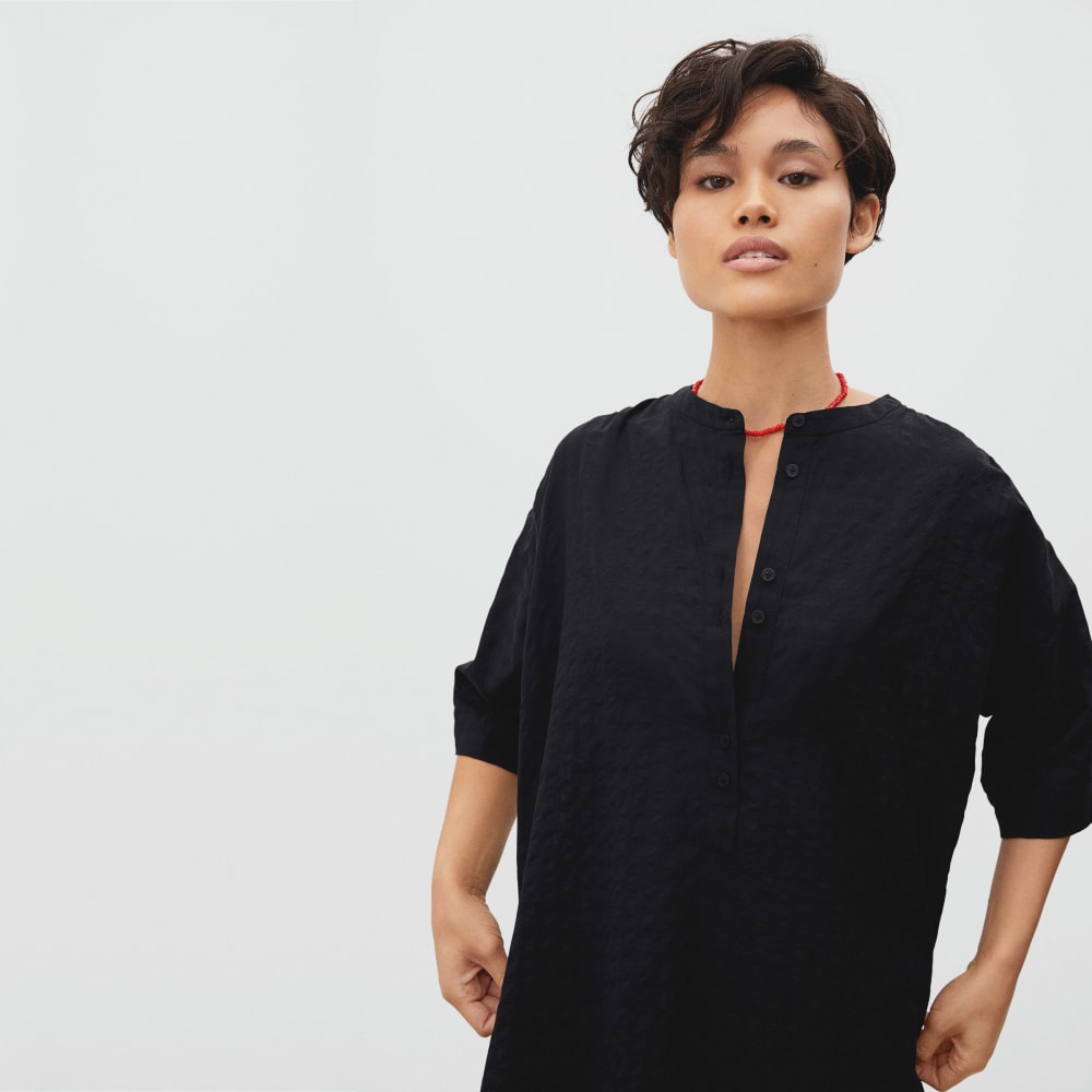 The Caftan Dress in Black Check — detail view
