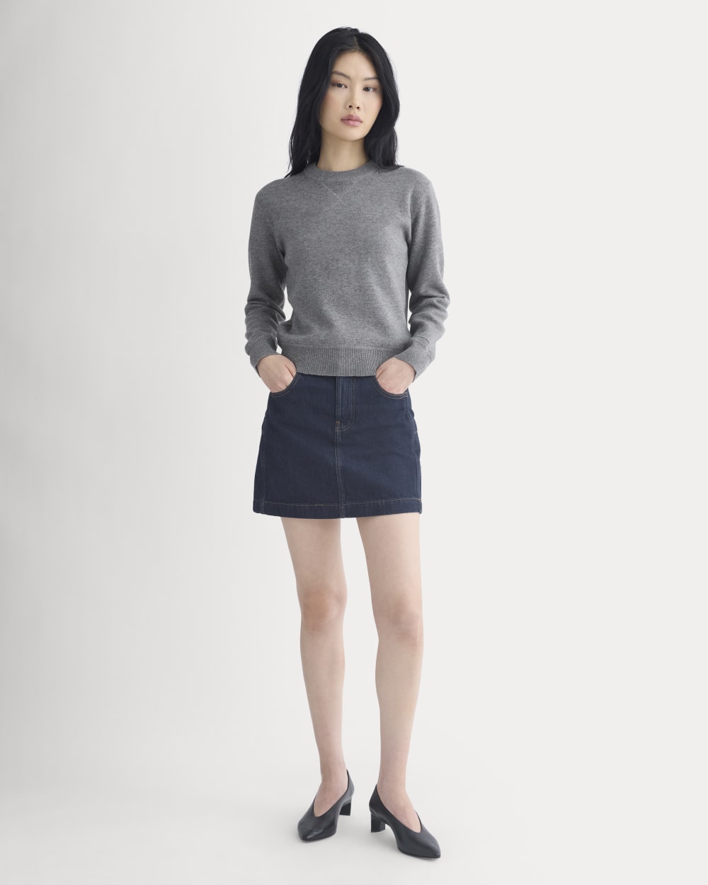 Double Knit Crew in Cotton Merino in Mid Grey/Graphite — detail view