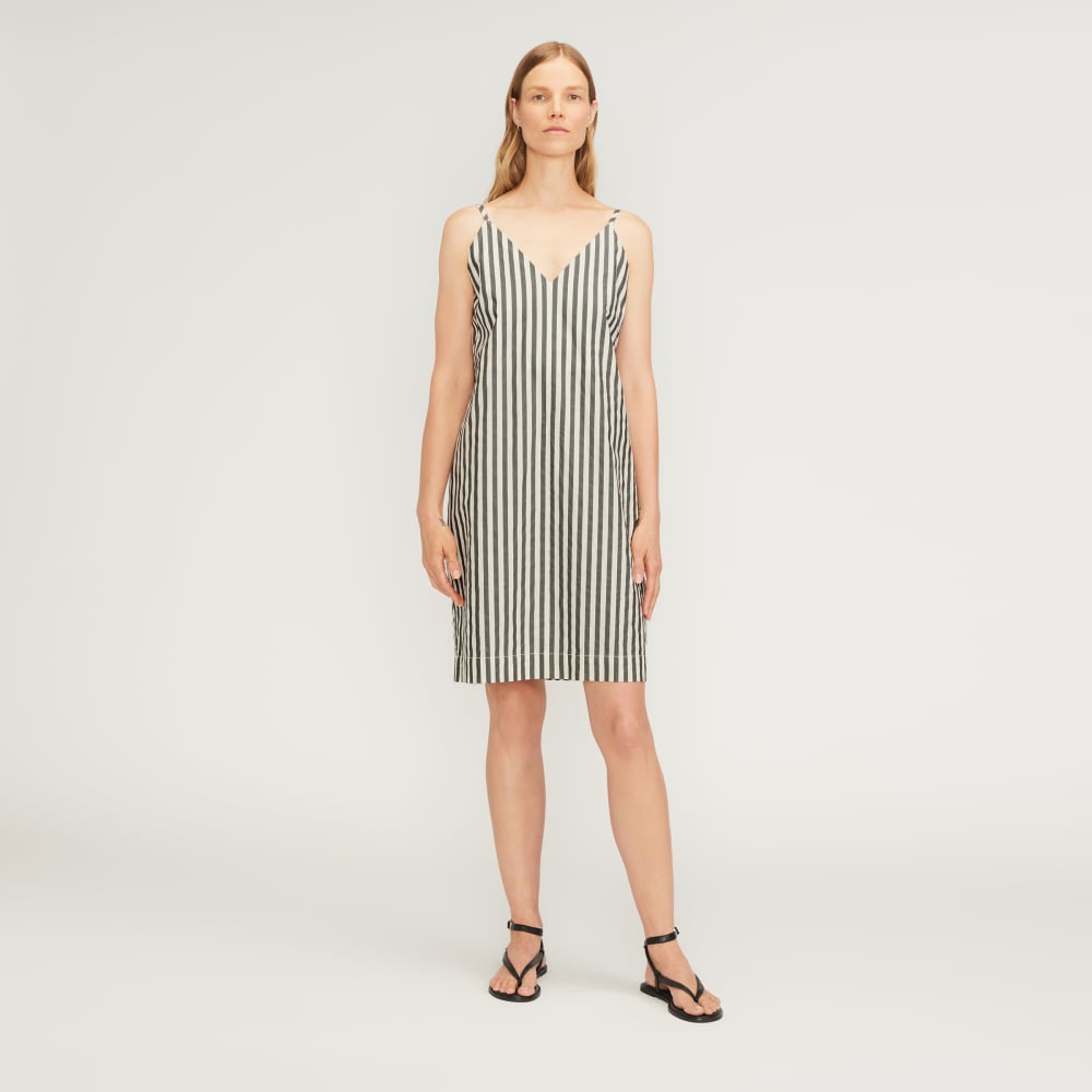 The Poplin Slip Dress in Bone / Black — front view