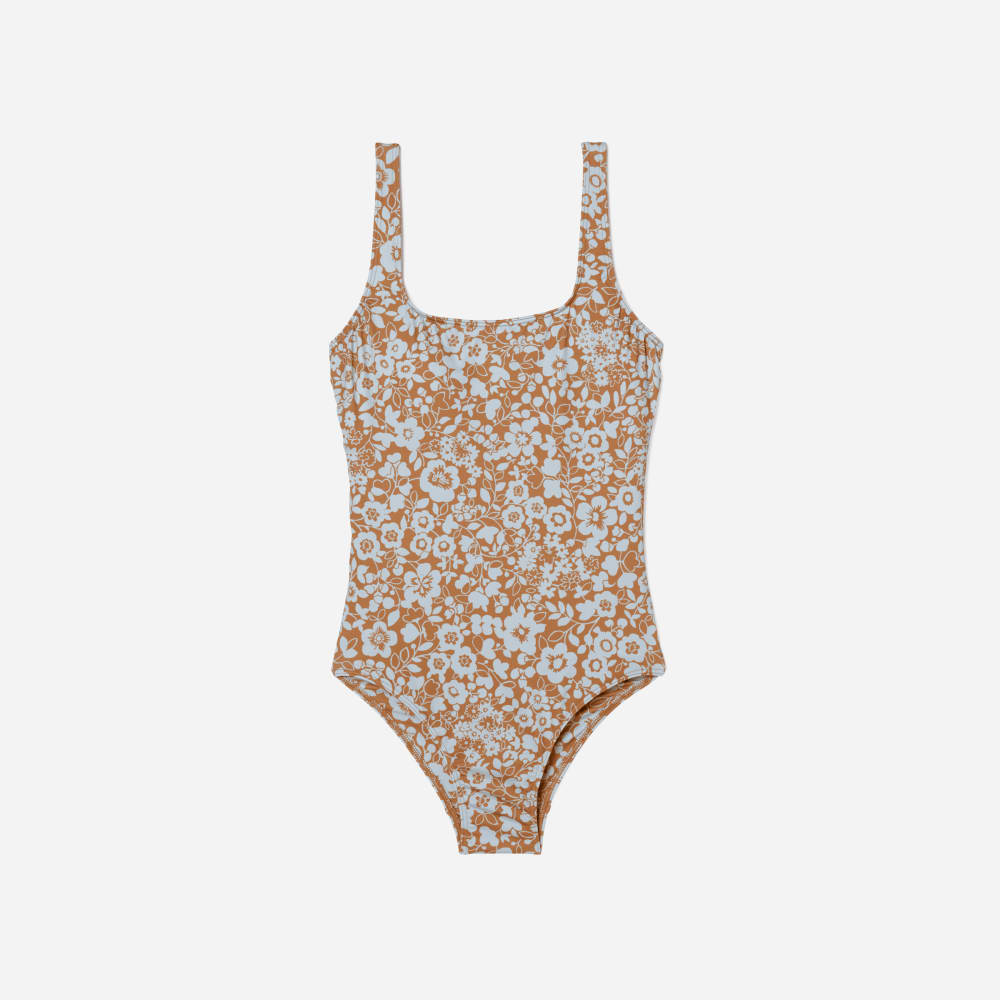 The Square-Neck One-Piece in Honey Floral — front view