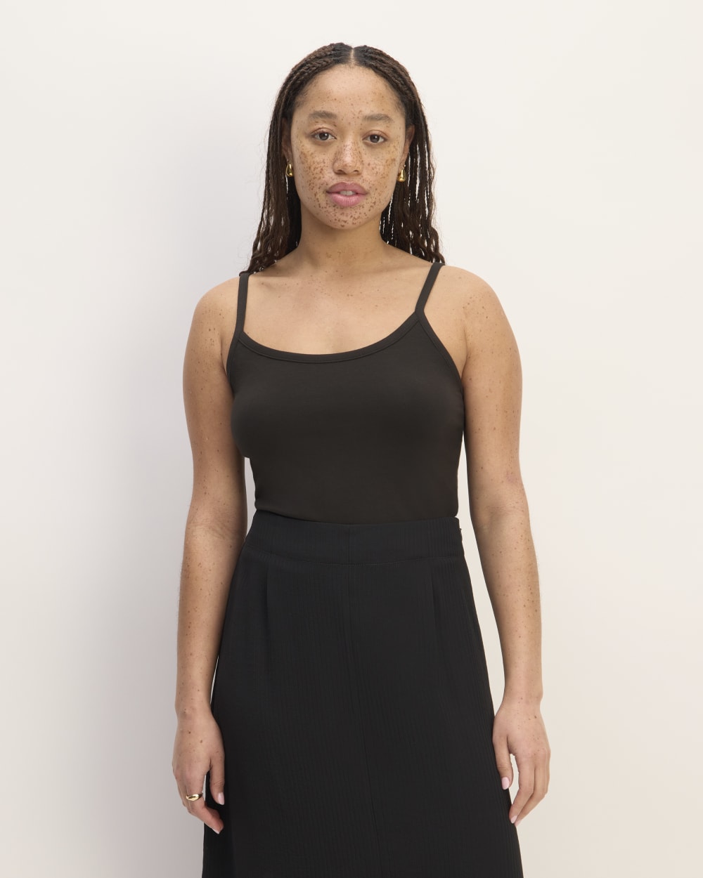 The Supima® Form Spaghetti Strap Cami in Black — front view
