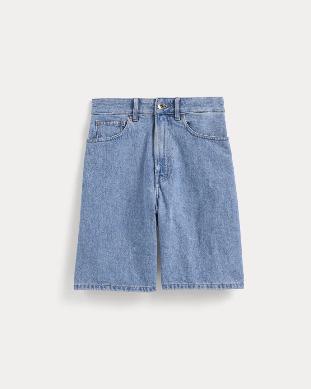 The Long A-Line Denim Short in Light Indigo — alternate view