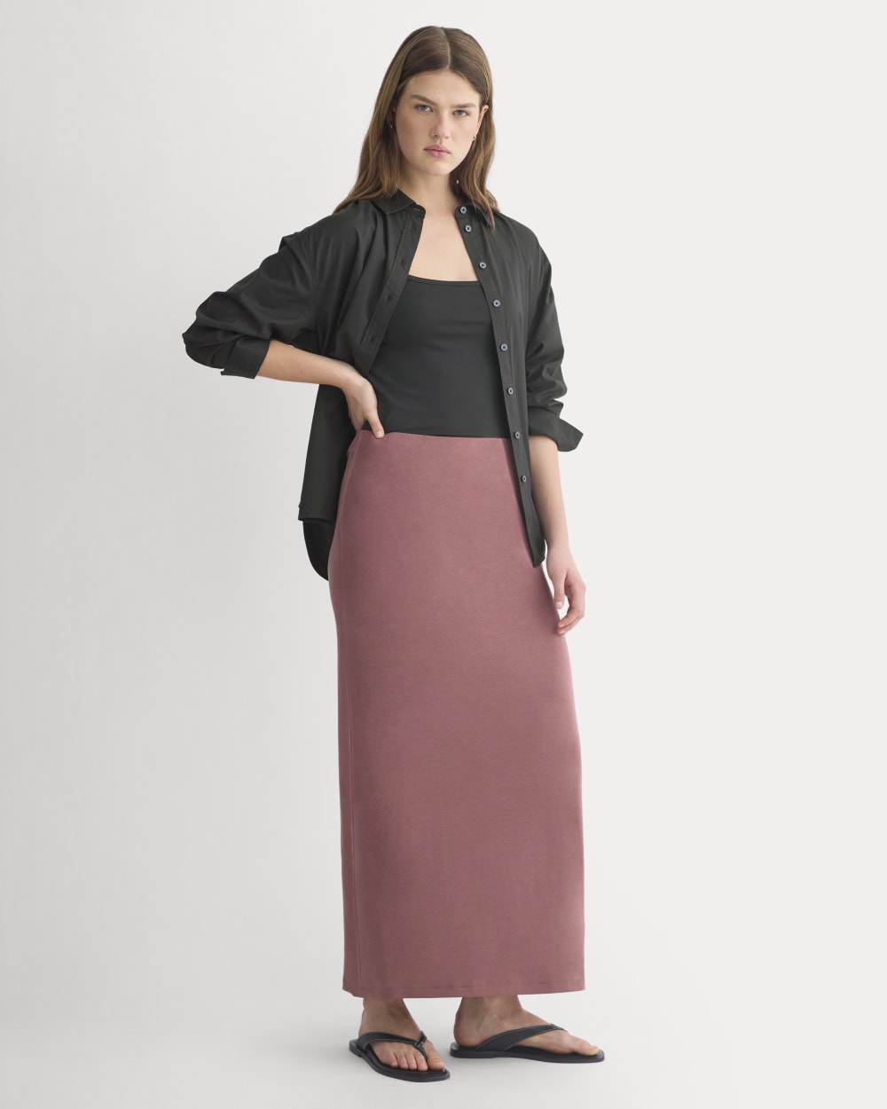 Maxi Skirt in Butterknit in Henna Red — front view