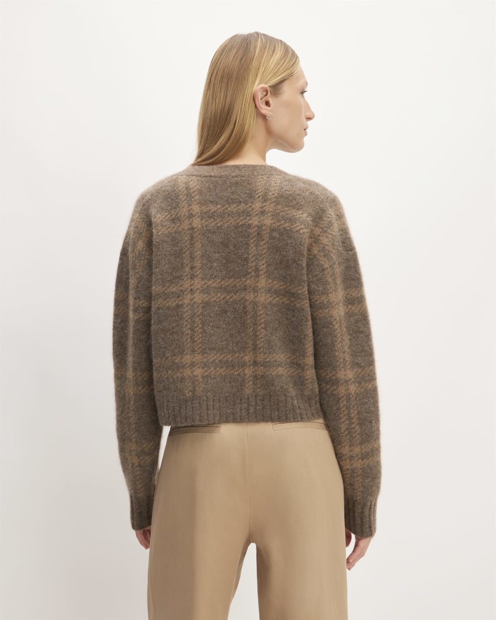 The Alpaca V-Neck Cropped Cardigan in Cocoa / Tiger's Eye — detail view